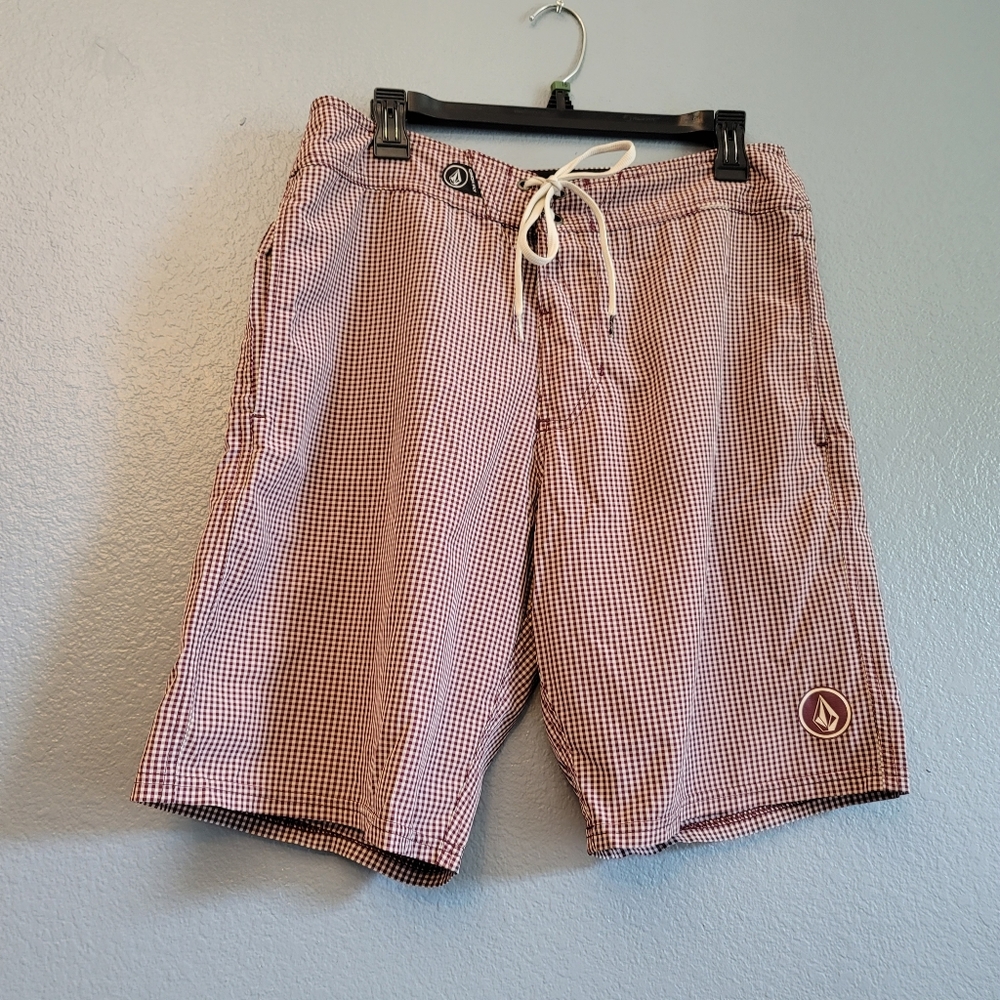 Volcom Red Gingham Cinch Fly Shorts